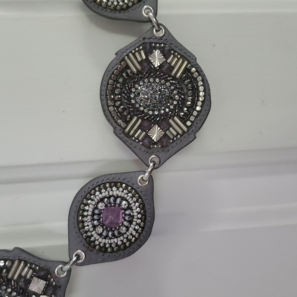 Chico's Ophelia Sparkle Leather Medallion Chain Style Belt - Picture 3 of 6